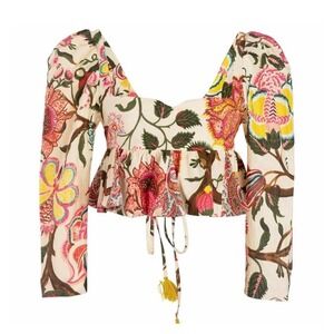 Alix of Bohemia Lila Canary Cotton‎ Peplum Top Floral Corset Blouse XS Resort